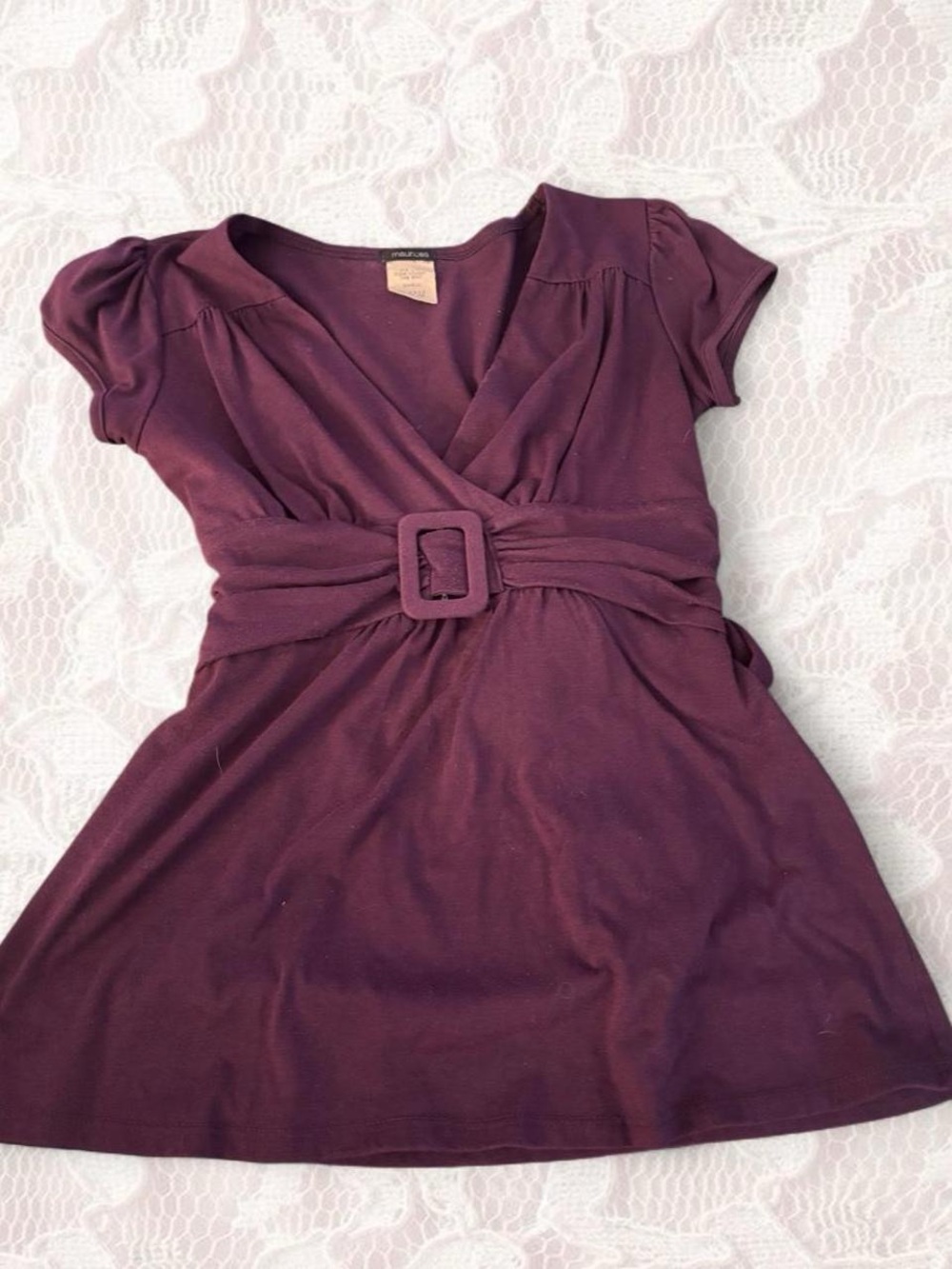 Vintage 2000s Purple babydoll top with tie detail and belt, size S
